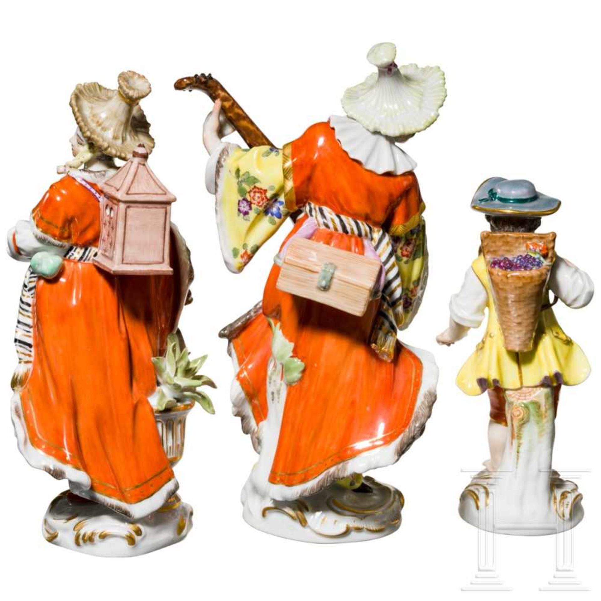 Three figures of the porcelain manufactory Meissen, 20th centuryFarbiges, glasiertes Porzellan, - Bild 4 aus 7