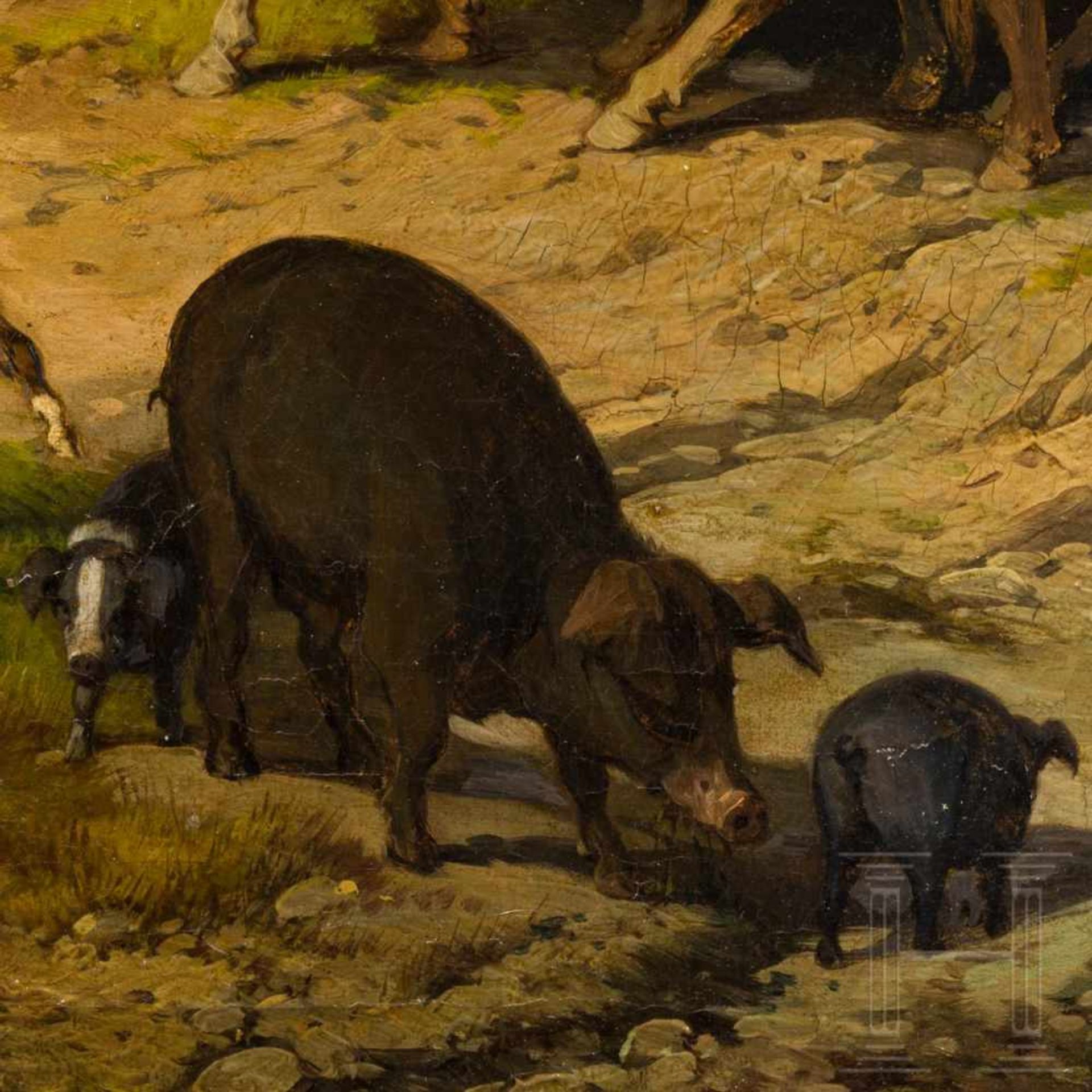 An Italian landscape painting with cattle herders, 2nd half of the 19th centuryÖl auf Leinwand. - Bild 5 aus 6