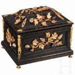 An Italian casket, encrusted with gemstones, 19th centuryEbonised walnut, panels with contoured