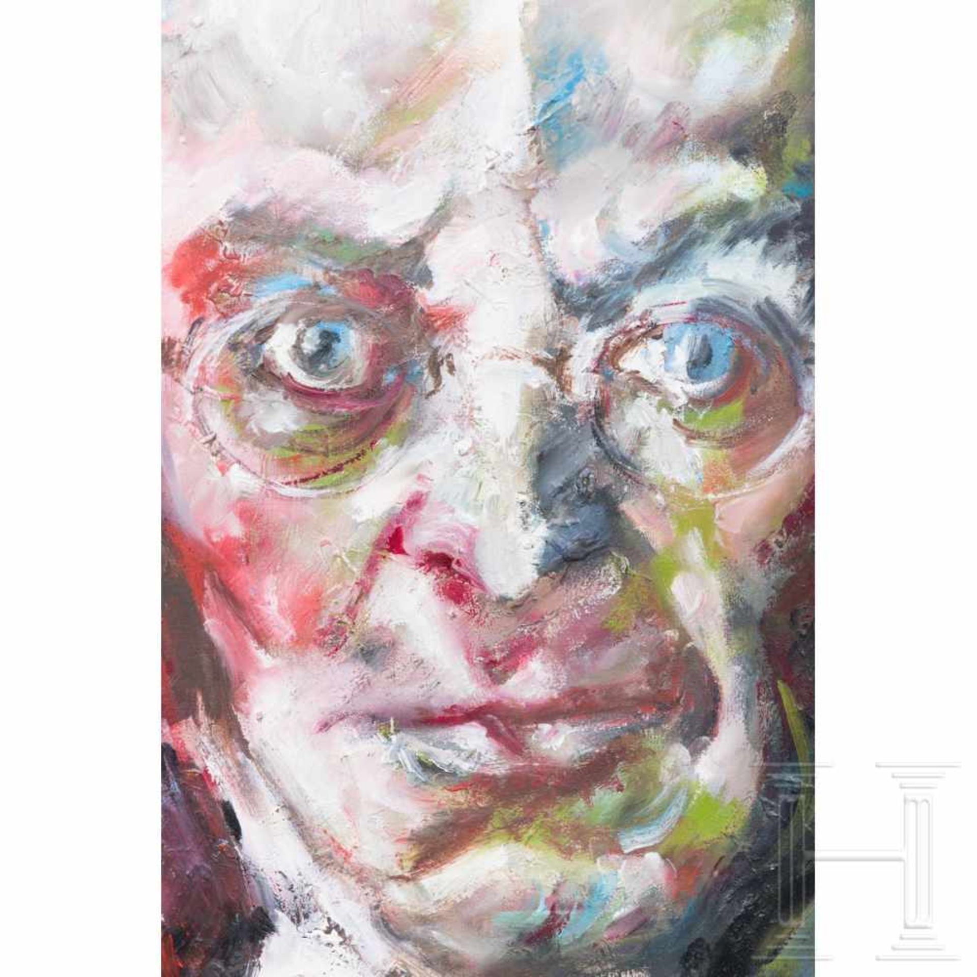 A portrait of Karl Kraus from the circle of Oskar KokoschkaOil on pasteboard. Karl Kraus' head, - Bild 3 aus 4