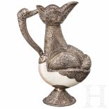 A remarkable Tibetan or Nepalese silver mounted nautilus jug, circa 1900Silber getrieben,