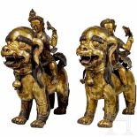 A pair of Sino-Tibetan foo lions with heavenly riders, 18th centuryThe figures wrought in several