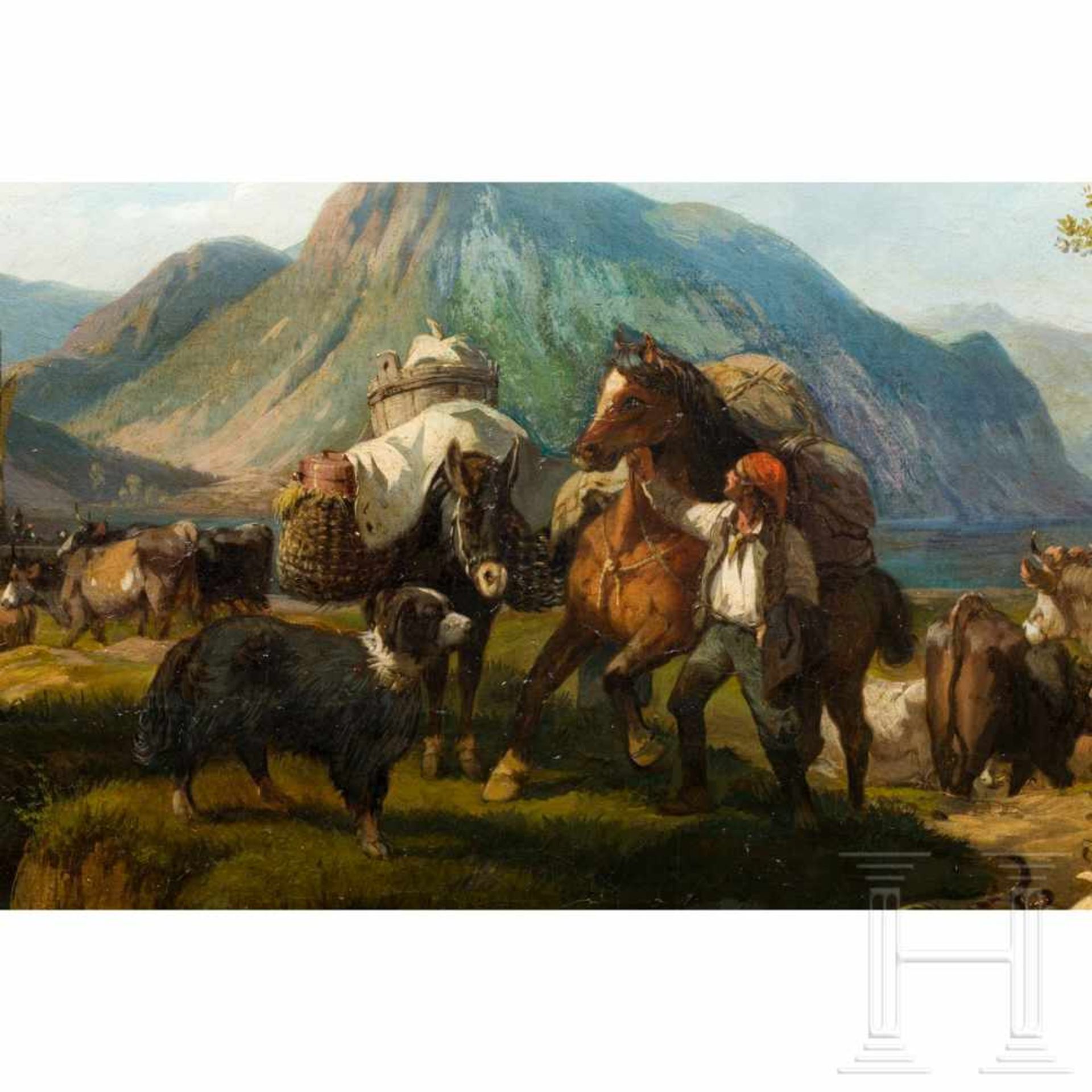 An Italian landscape painting with cattle herders, 2nd half of the 19th centuryÖl auf Leinwand. - Bild 4 aus 6