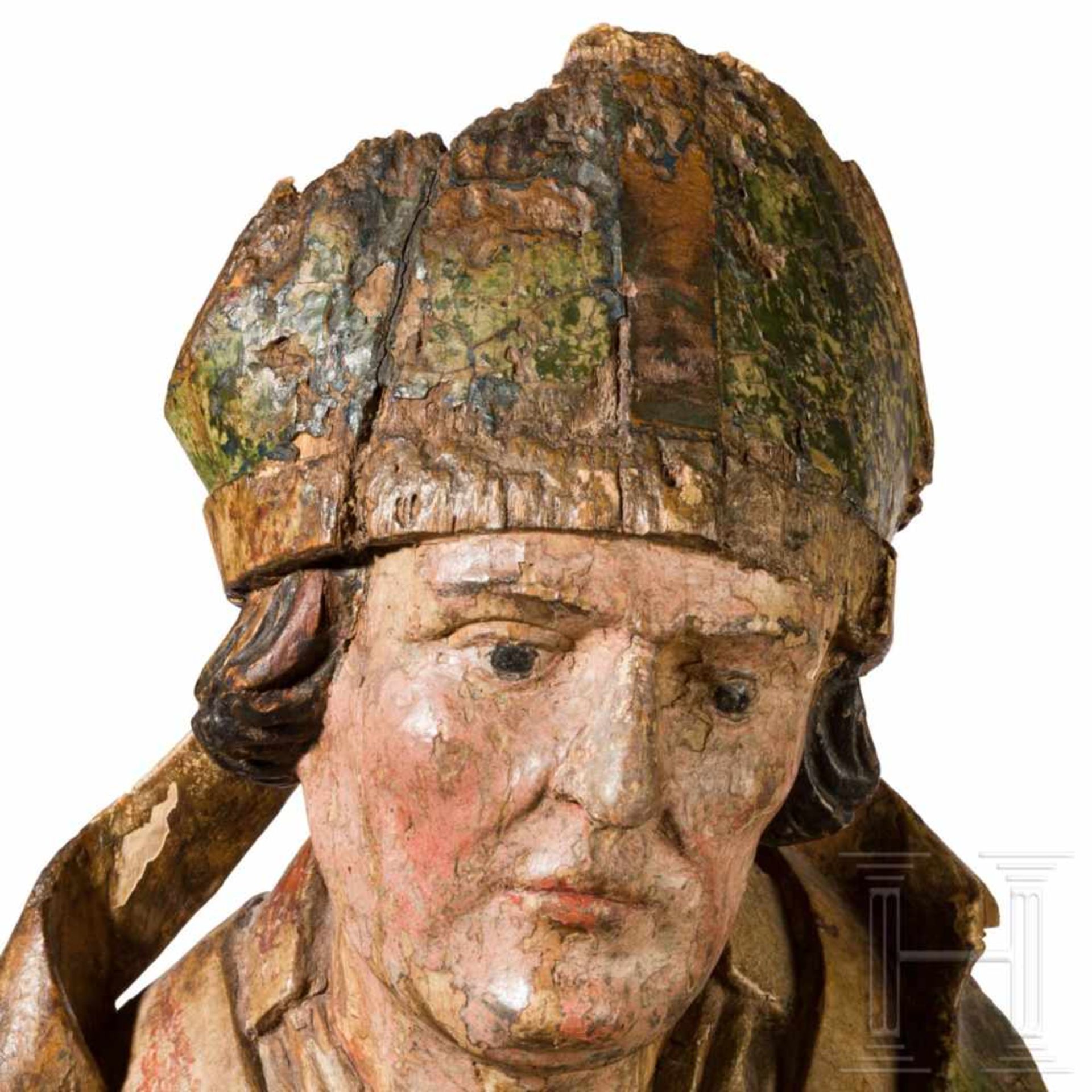 A South German sculpture of a church father, circa 1500The lime wood figure painted in colour and - Bild 3 aus 7