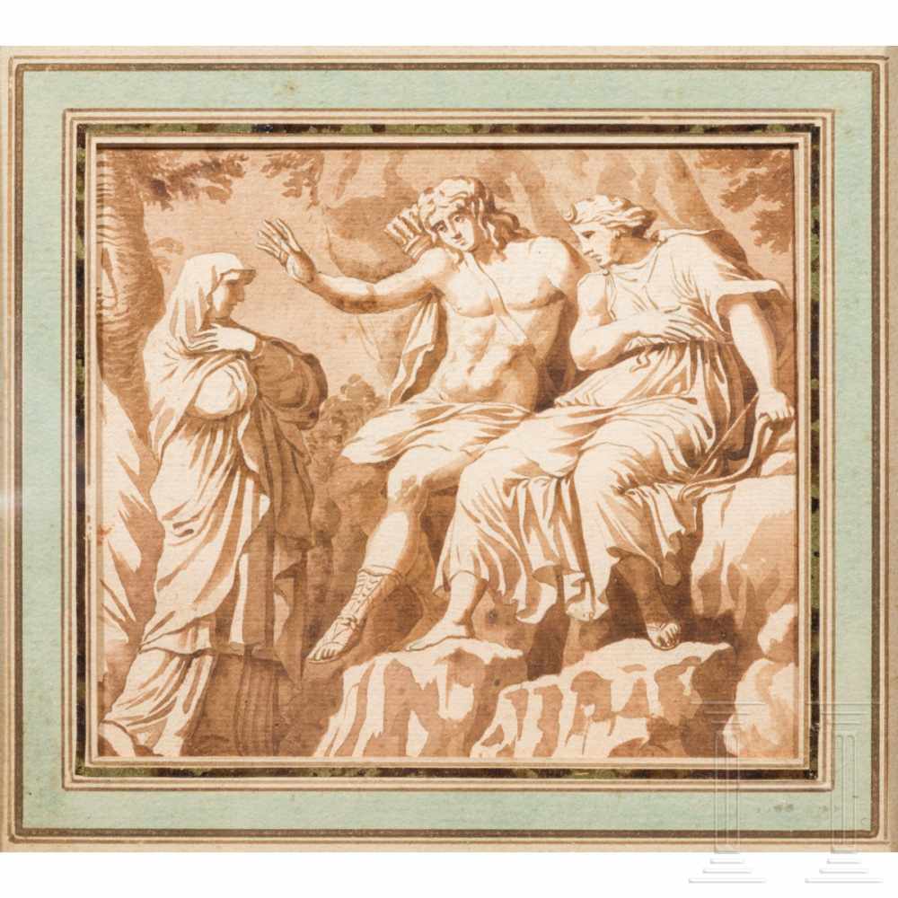 A fine Italian oldmaster drawing depicting Apoll and Diana, ink on paper, 18th centuryIn - Image 2 of 3