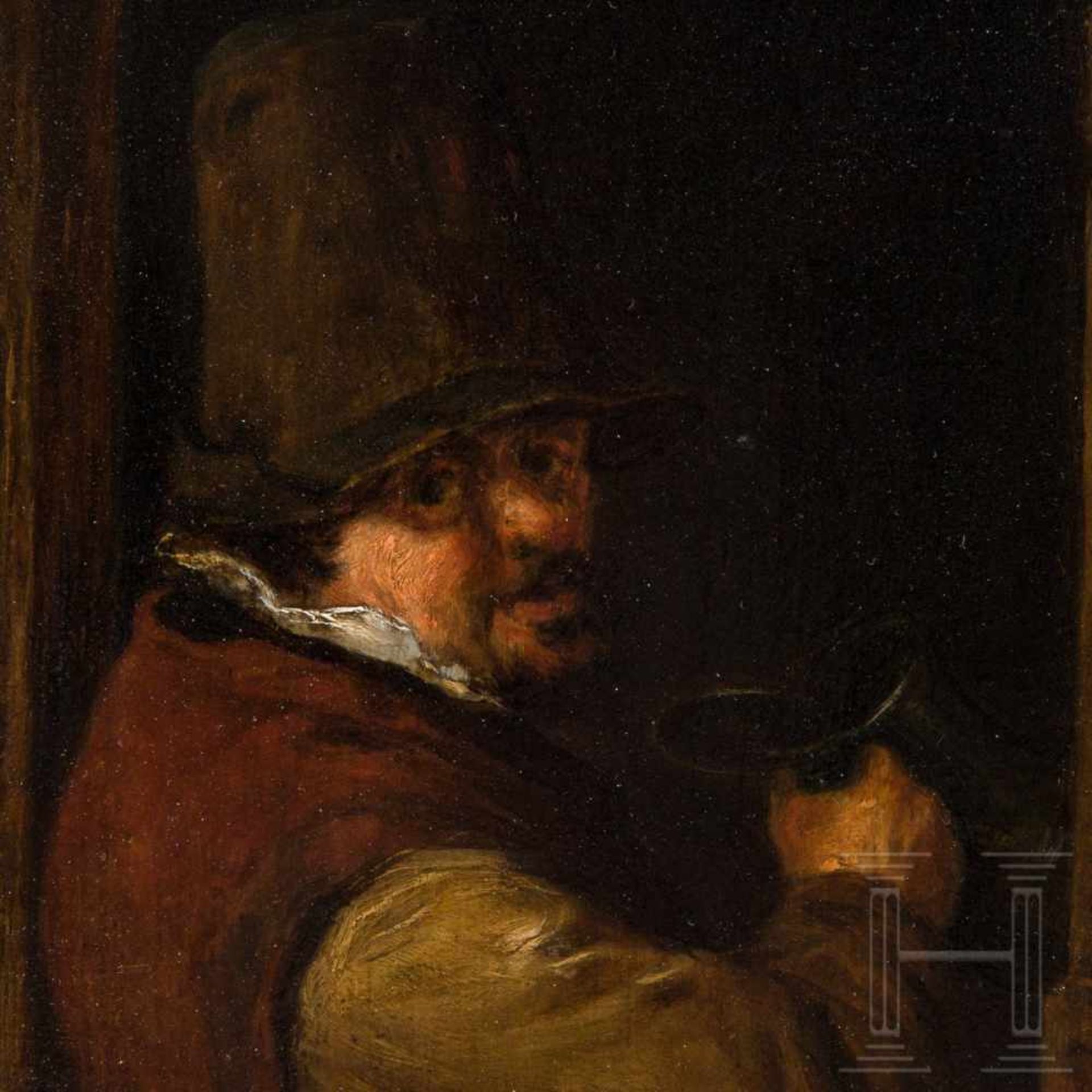 A small Dutch Old Master painting, 17th centuryOil on wood. Portrait of a man in national costume, - Bild 2 aus 3