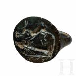 A Roman bronze ring with mythological scenery, 1st - 2nd century A.D.Bronze ring with thin round