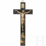 A southern German painted crucifix, circa 1700Einfaches, zweiteilig gearbeites Kreuz aus Holz mit