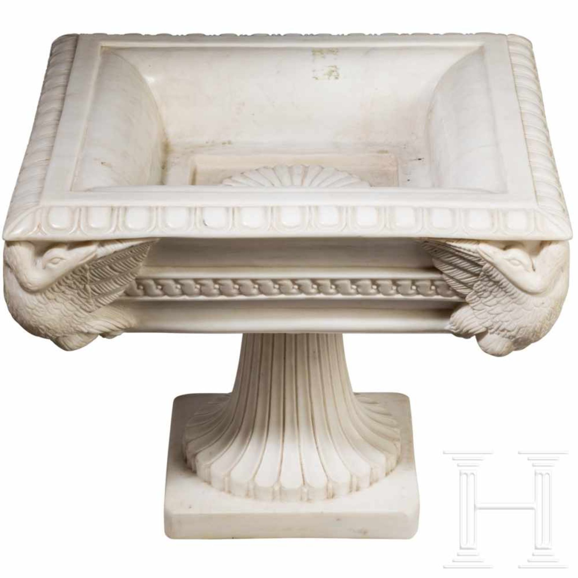 An unusual Italian tazza in classicist styleSolid, two-part design in white Carrara marble.