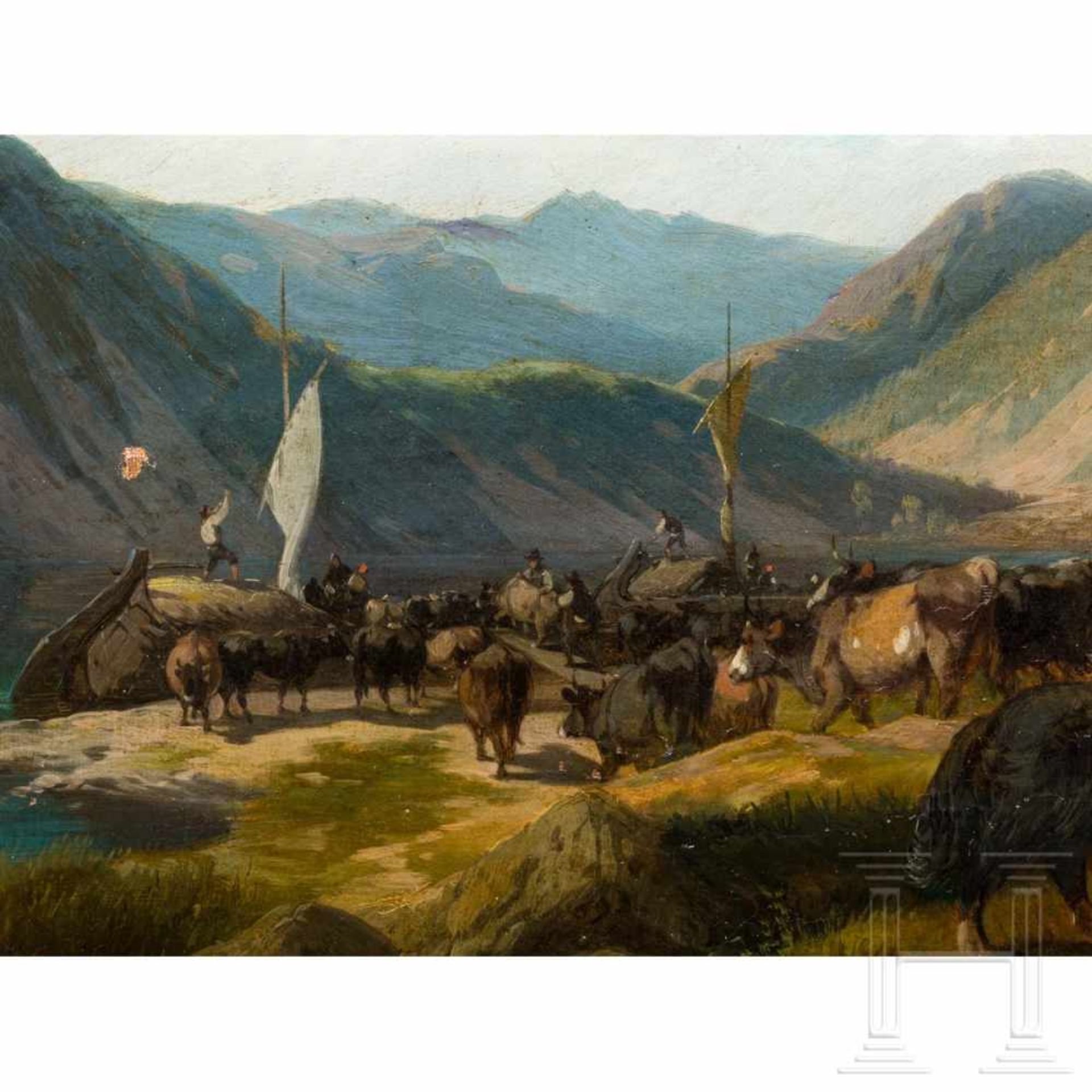 An Italian landscape painting with cattle herders, 2nd half of the 19th centuryÖl auf Leinwand. - Bild 3 aus 6