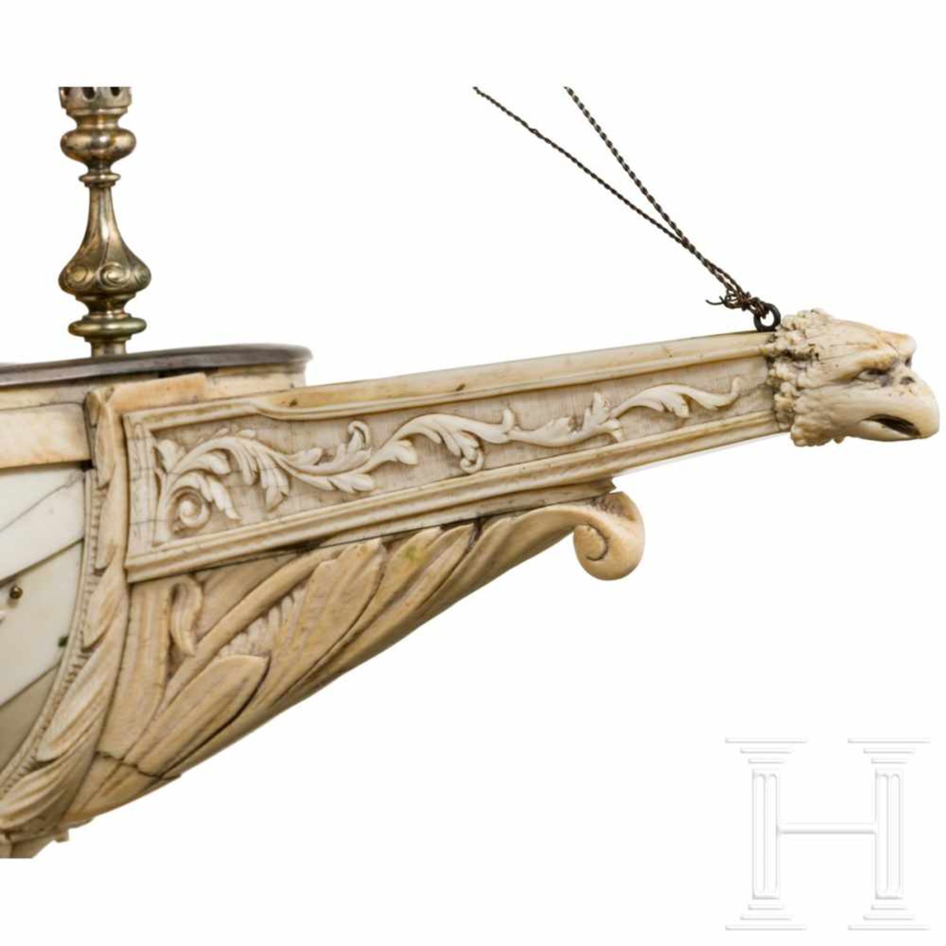 A magnificent, French or German table centrepiece in the shape of a large ivory ship, 1st half of - Bild 5 aus 8