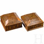 A pair of Art Deco wooden caskets with markettery decoration, Vienna, circa 1910/20Quadratische