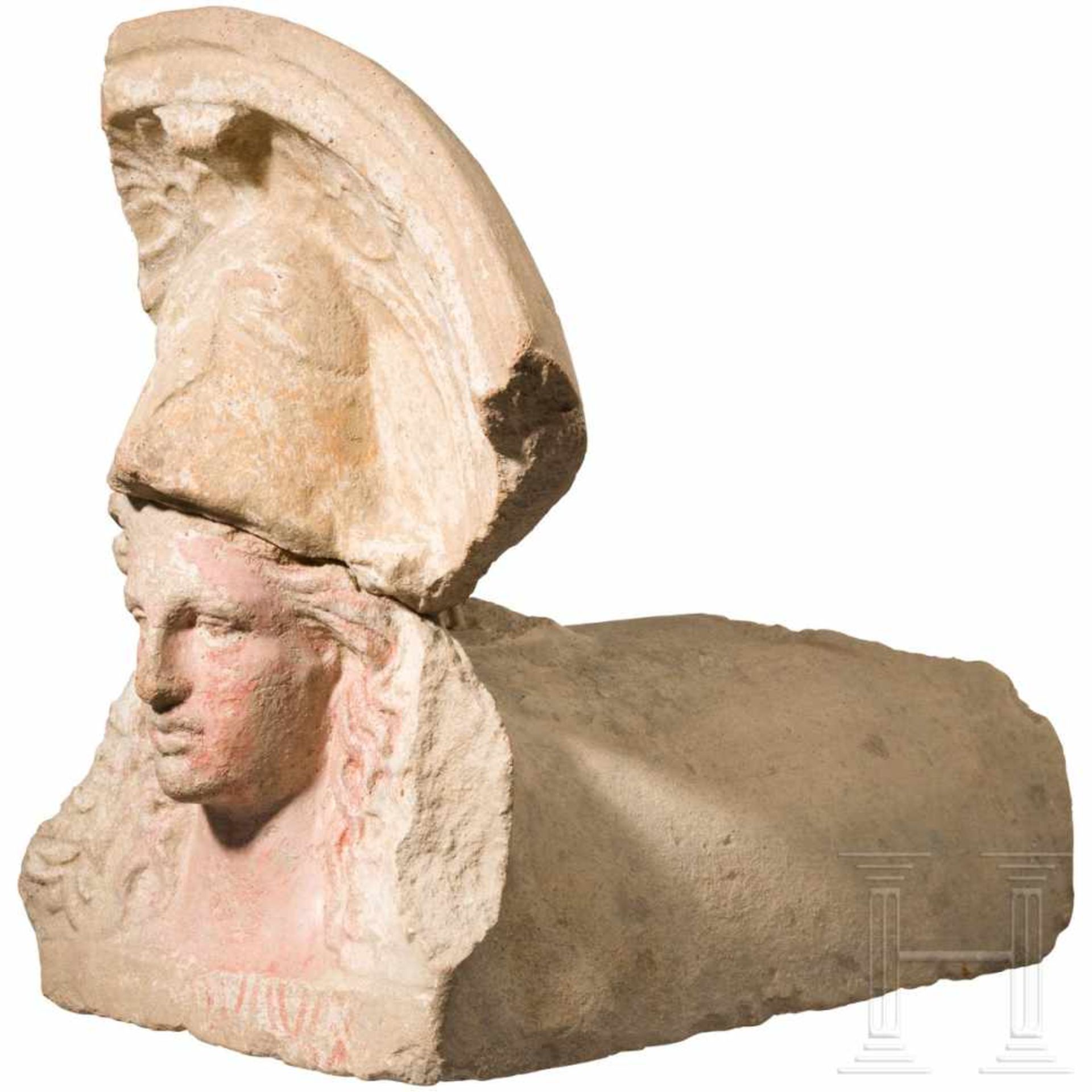 A Lower Italian terracotta antefix with the polychrome-painted head of Athena, 4th – 3rd century B. - Bild 4 aus 6