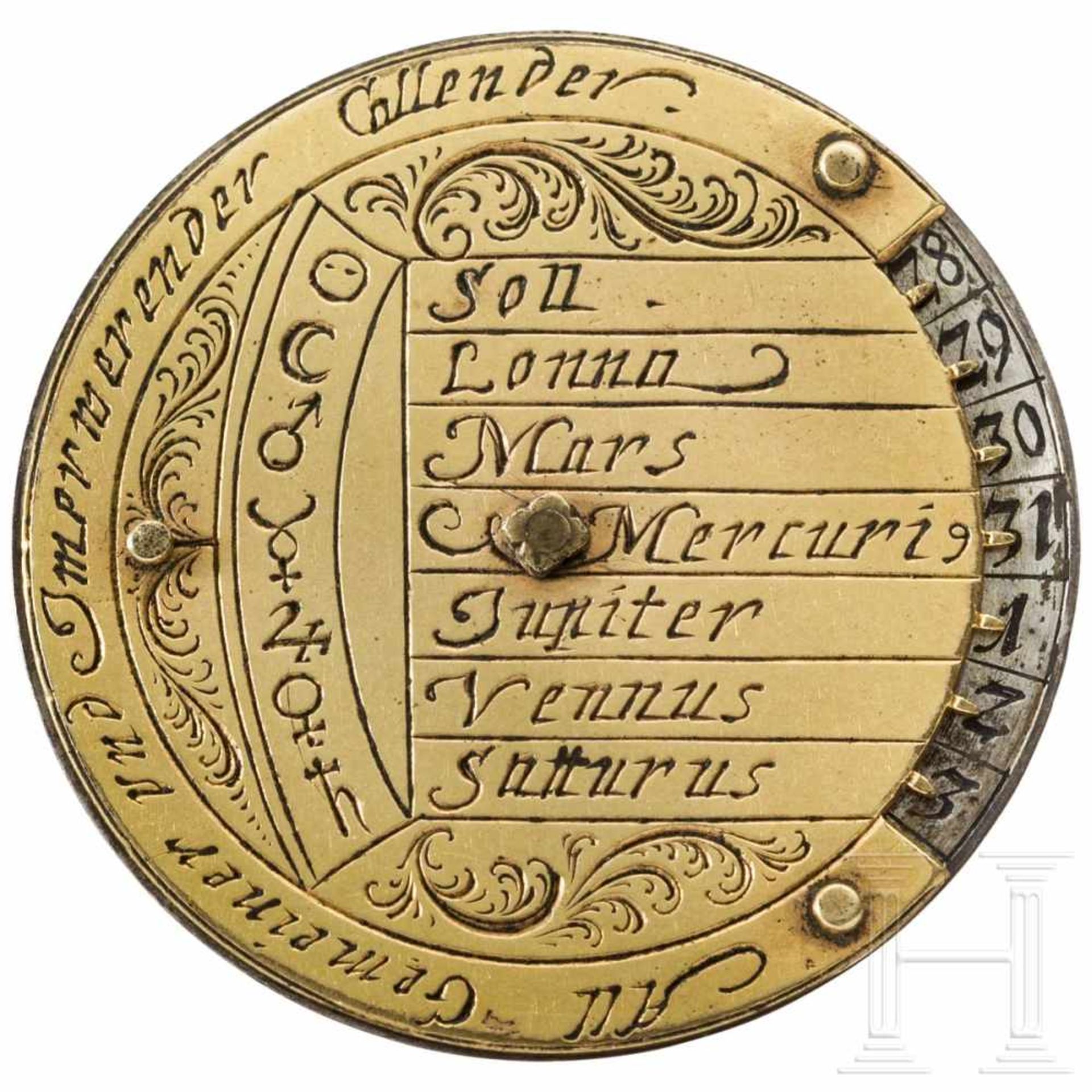 A Southern German perpetual calendar, 18th centuryTaschenkalender aus drei beweglichen Scheiben. Die - Bild 3 aus 3