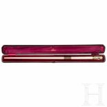 A stamped Russian gallanrty cane in a presentation case, 19th centuryIvory, tapering downwards,