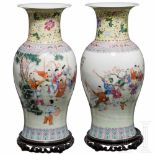 A pair of marked Chinese porcelain vases, circa 1920Polychromely painted porcelain with label on the