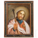 A reverse glass painting of St. James, Augsburg, 18th centuryPolychrome reverse glass painting. In