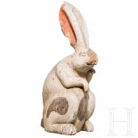 A rare Japanese or Chinese carved and painted wood sulpture of a "moon rabbit", 19th centuryCarved