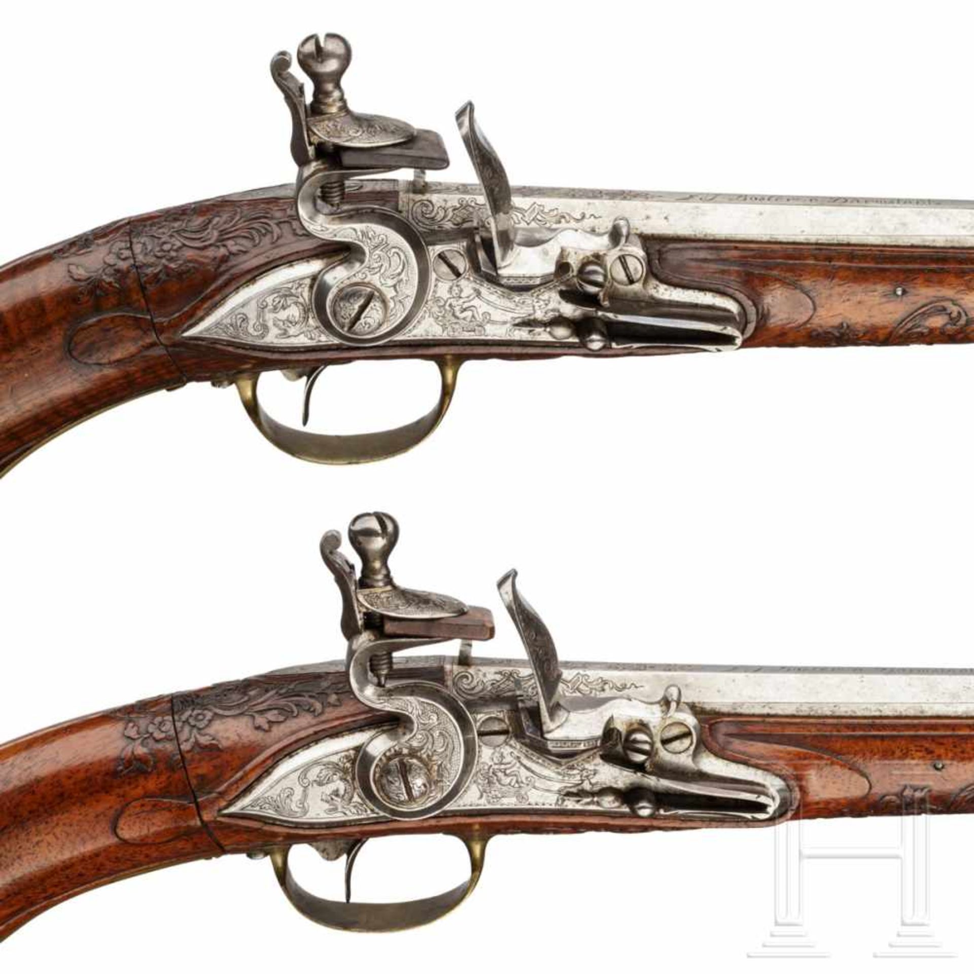 A rare pair of air pistols, designed to resemble a flintlock, Friedrich Jacob Bosler of Darmstadt, - Bild 6 aus 10