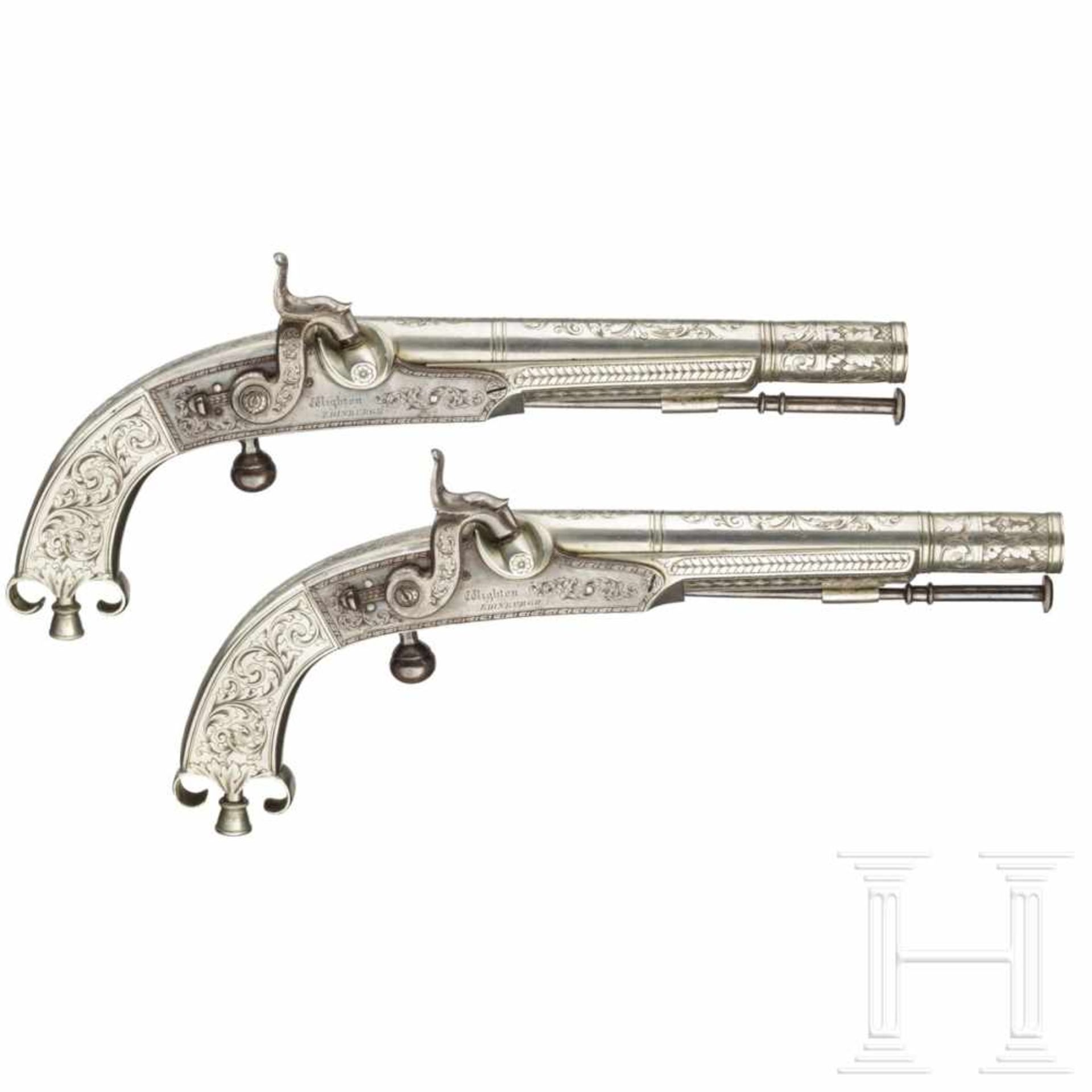 A pair of Scottish all-metal percussion pistols, T. Wighton, Edinburgh, circa 1840Round and smooth