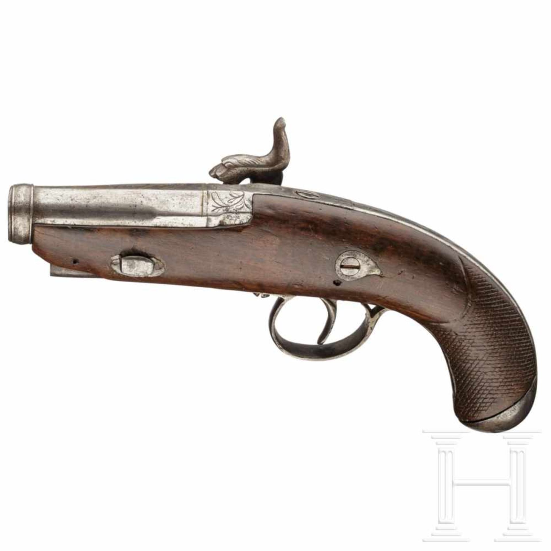 A percussion pistol similar to a Deringer, Eibar, dated 1849Glatter Lauf im Kaliber 15 mm mit - Bild 2 aus 2