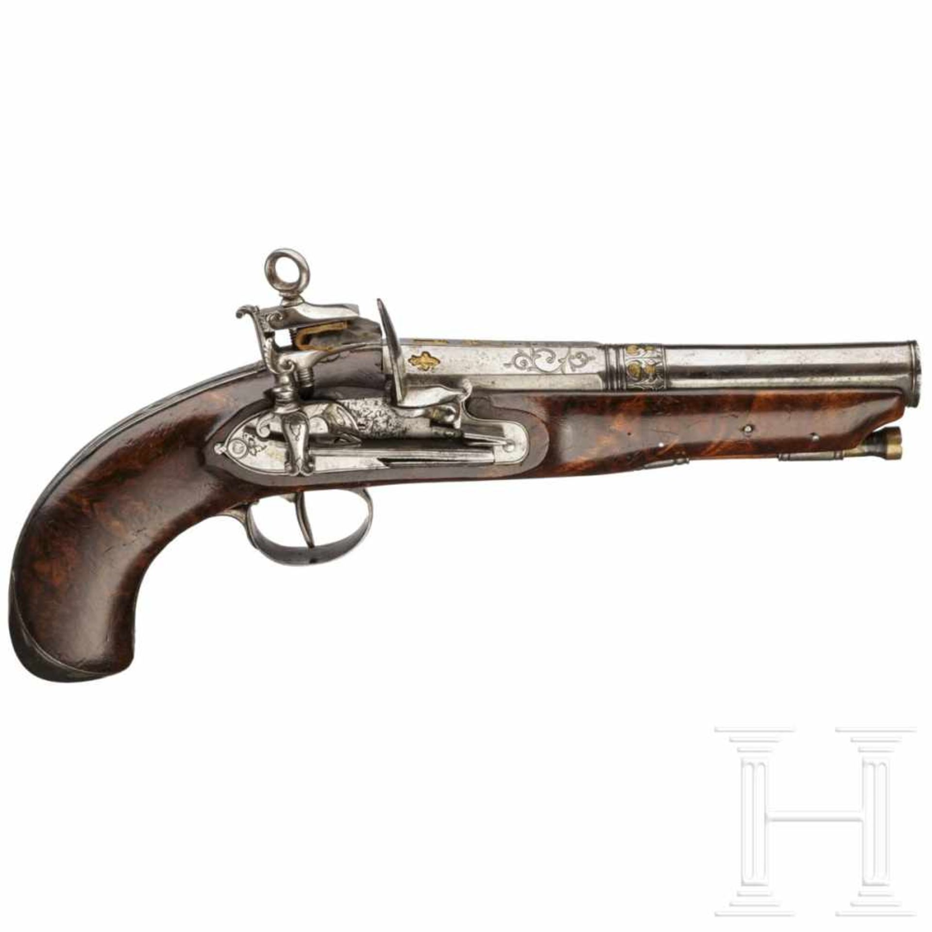 A miquelet pistol by Ignazio Maria Ybarzabal in Eibar, circa 1790Octagonal to round barrel with