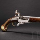 A German/Flemish three-shot revolving flintlock pistol, circa 1730Six-groove rifled barrel (no