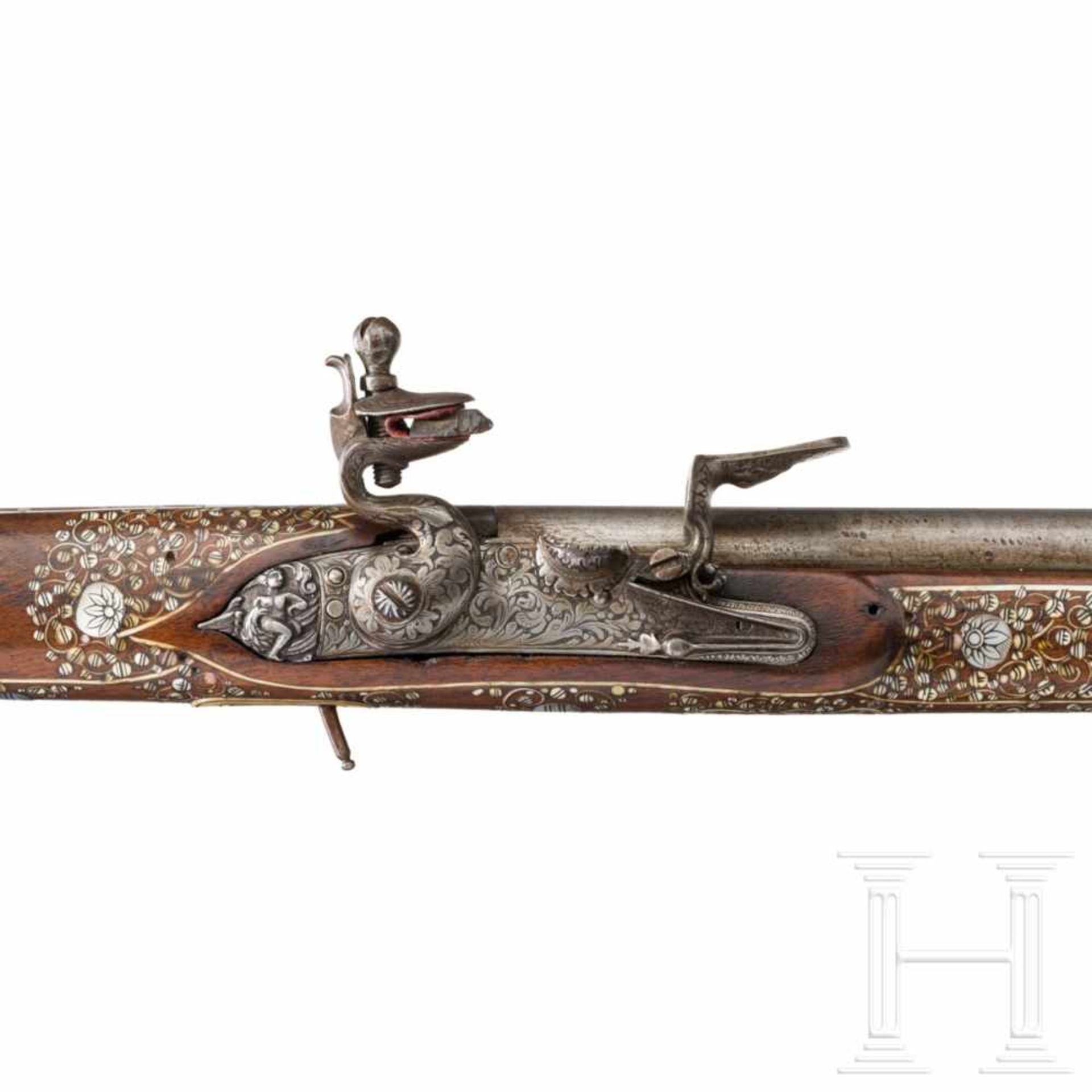 A rare Cieszyn flintlock war hammer with lavish bone inlays, circa 1720The sturdy, curved, - Bild 7 aus 13