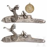 A pair of converted percussion locks by Joseph Egg, London, circa 1825Flintlock mechanisms converted