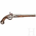 A silver-mounted flintlock pistol, Leopold Becher of Karlsbad, circa 1730Two-stage, smooth-bore