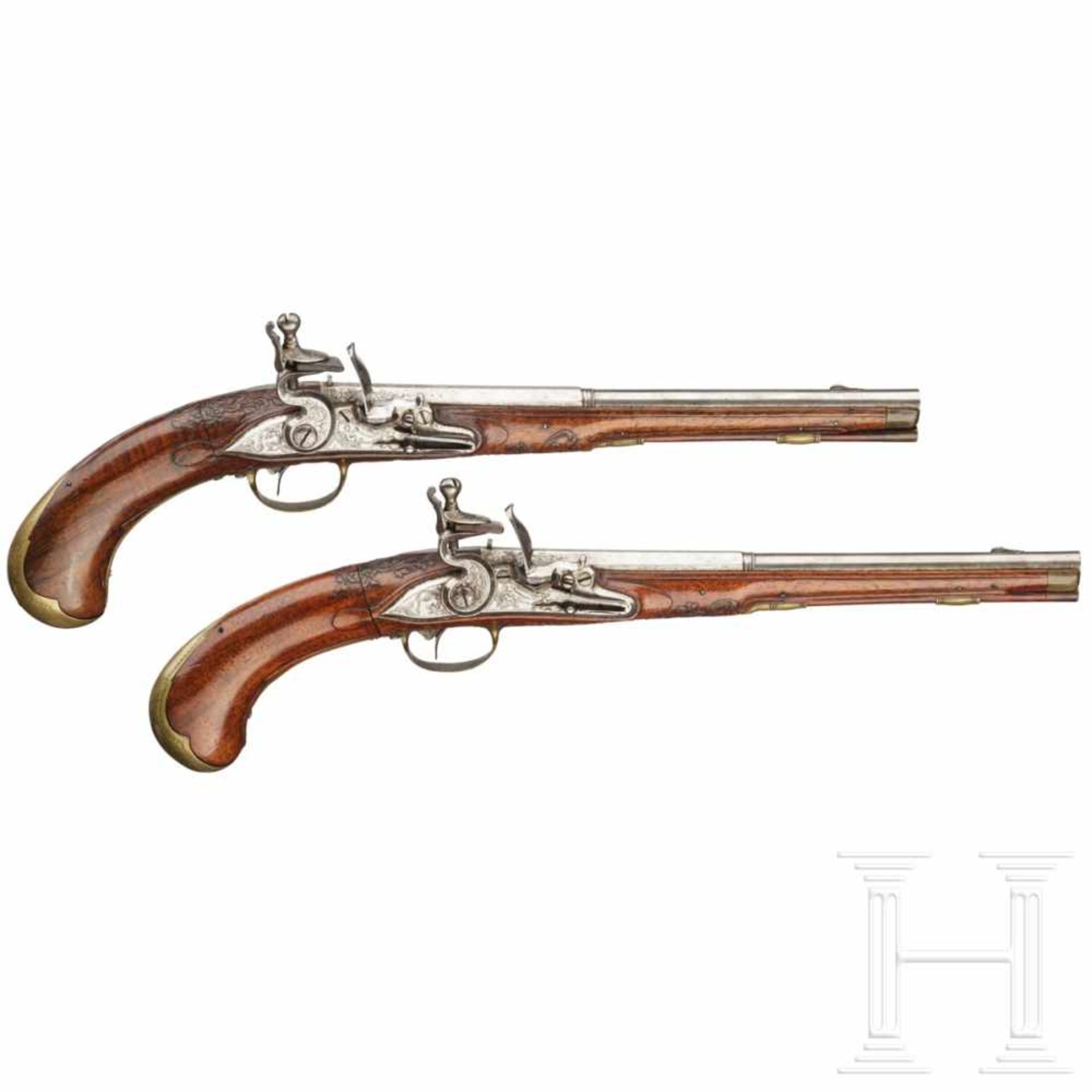 A rare pair of air pistols, designed to resemble a flintlock, Friedrich Jacob Bosler of Darmstadt, - Bild 2 aus 10