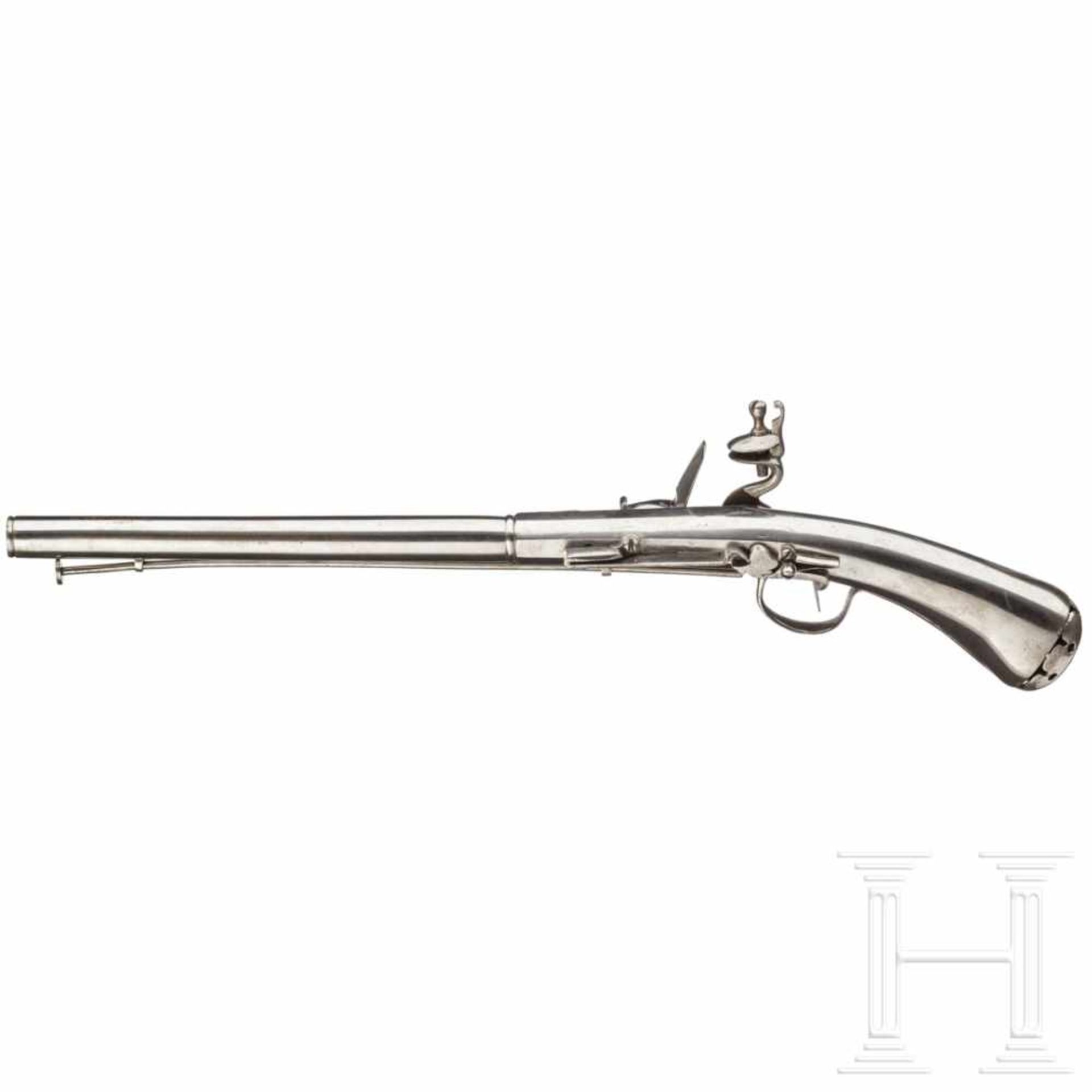 A German or Dutch all-metal flintlock pistol, circa 1640/50Two-stage smooth-bore barrel, octagonal - Bild 3 aus 7