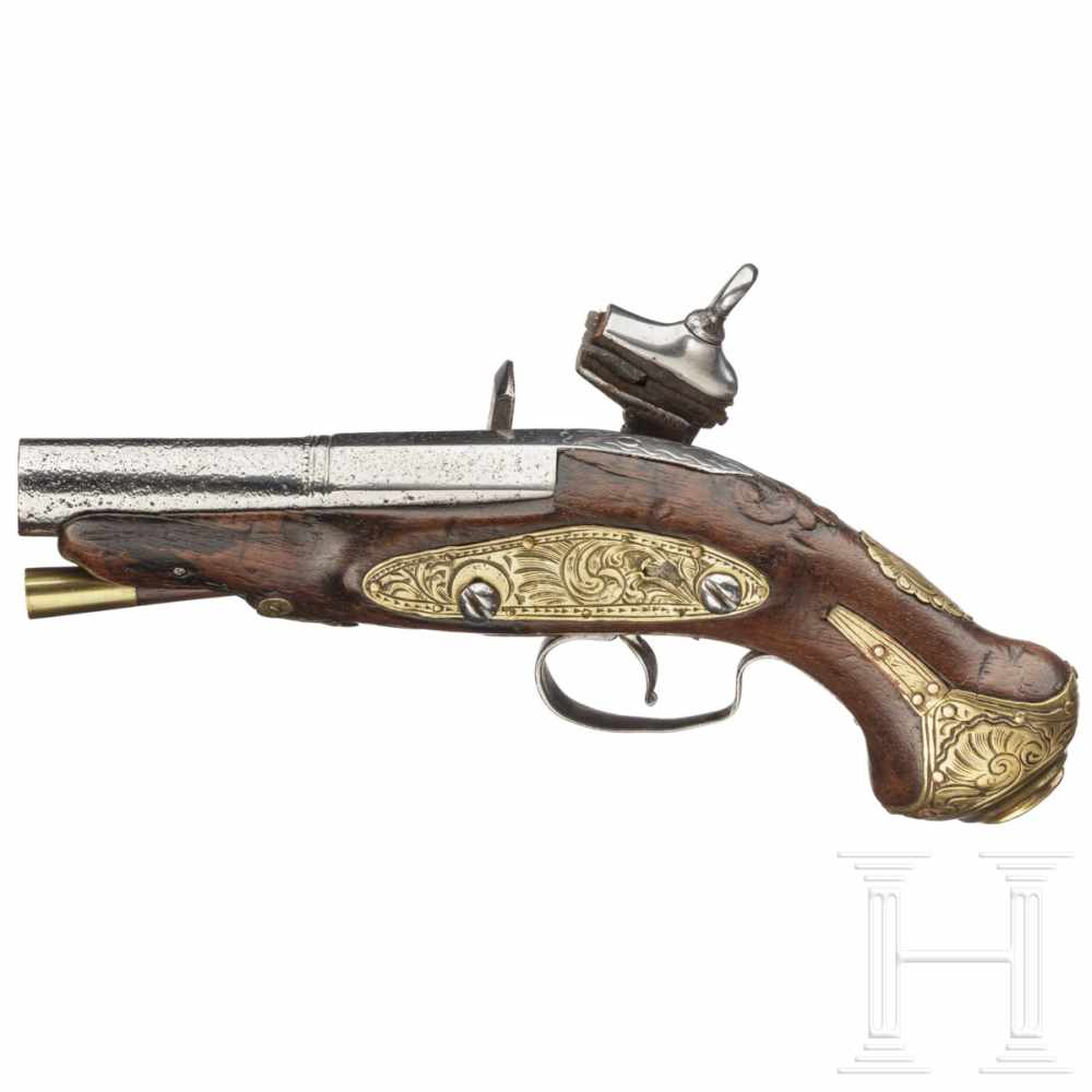 A Catalan Miquelet pocket pistol, circa 1780Oktagonaler, nach Baluster in rund übergehender Lauf - Image 2 of 2