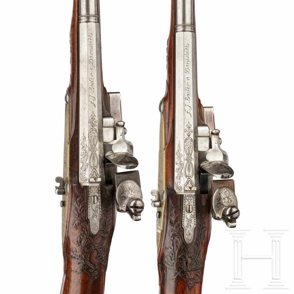 A rare pair of air pistols, designed to resemble a flintlock, Friedrich Jacob Bosler of Darmstadt, - Image 7 of 10