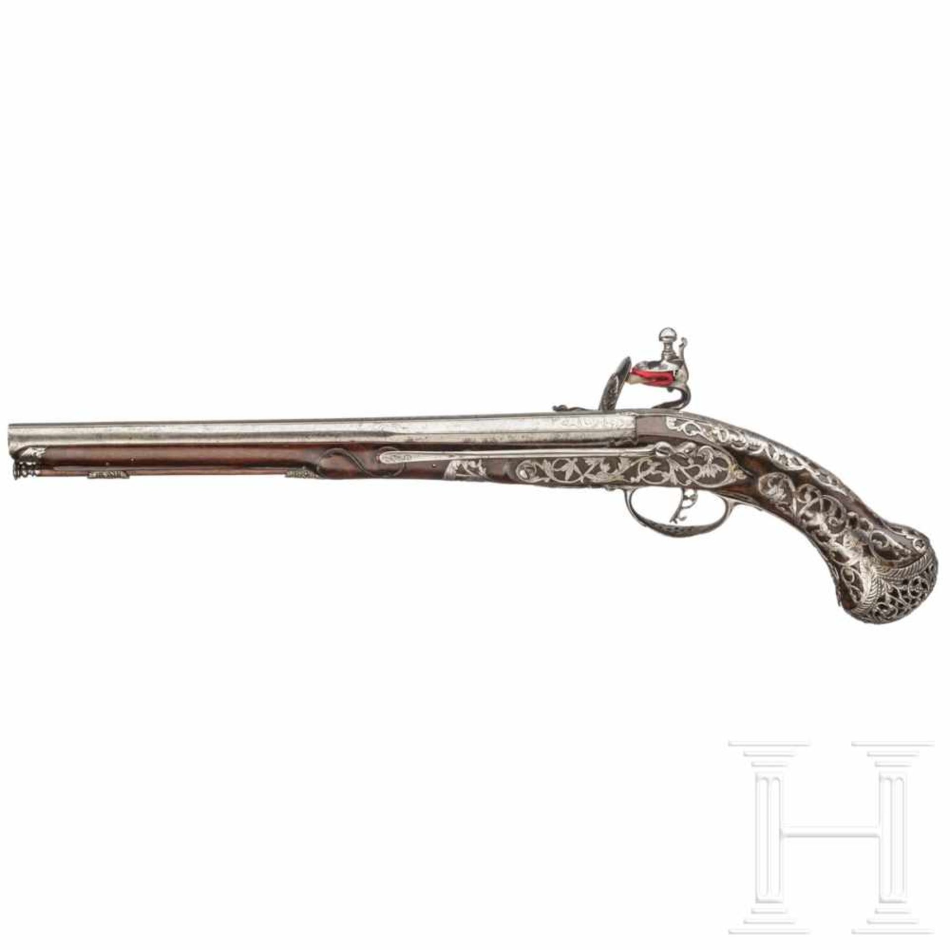 A flintlock pistol, Giovanni Cattaneo in Milan, circa 1700Smooth-bore barrel in 14 mm calibre, the - Bild 2 aus 8