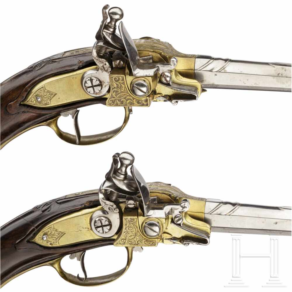 A pair of unusual self-loading flintlock pistols, Emanuel Wetschgin in Augsburg, circa 1710Octagonal - Image 6 of 8