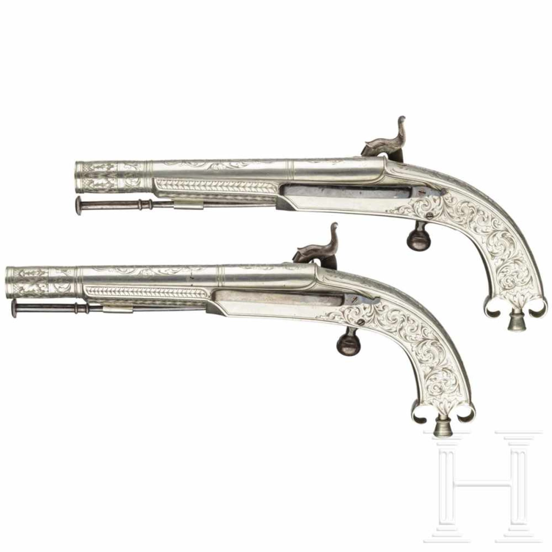 A pair of Scottish all-metal percussion pistols, T. Wighton, Edinburgh, circa 1840Round and smooth - Bild 2 aus 4