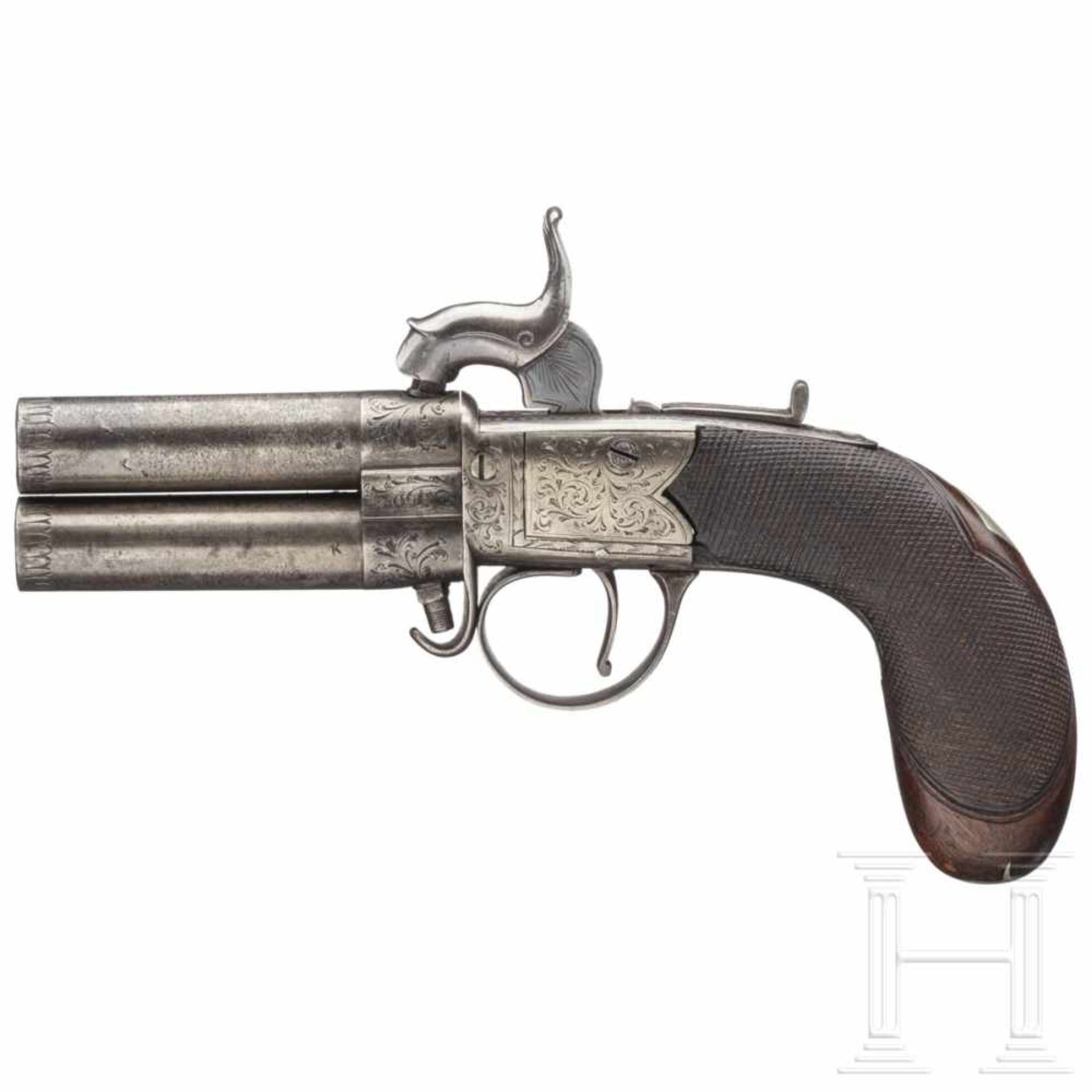 An English boxlock turnover pistol, circa 1830Kal. .38 Blackpowder, ohne Nummer, abschraubbare, an - Bild 2 aus 2