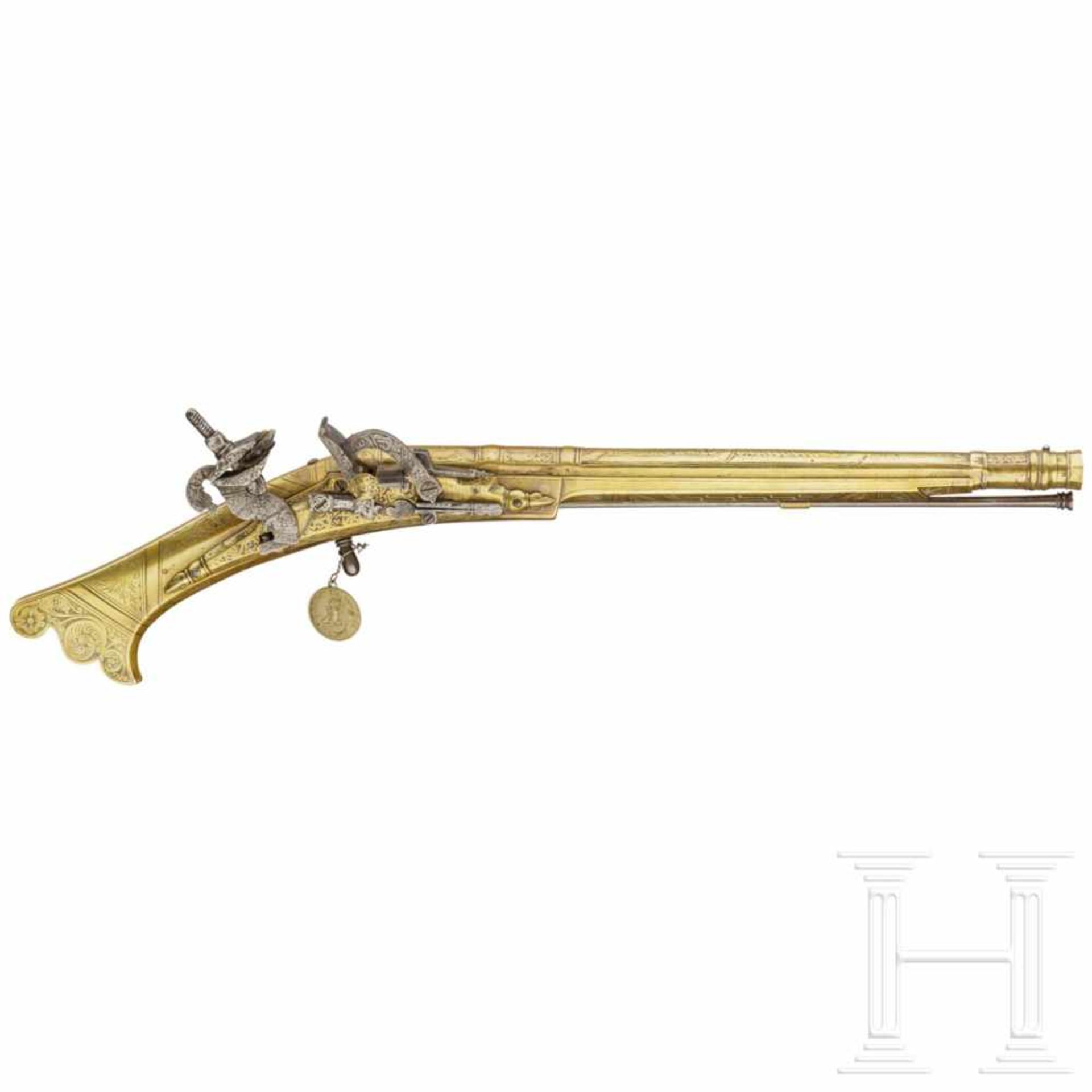 A rare Scottish all-metal snaphaunce pistol, dated 1617 and 1626The smooth-bore, round brass