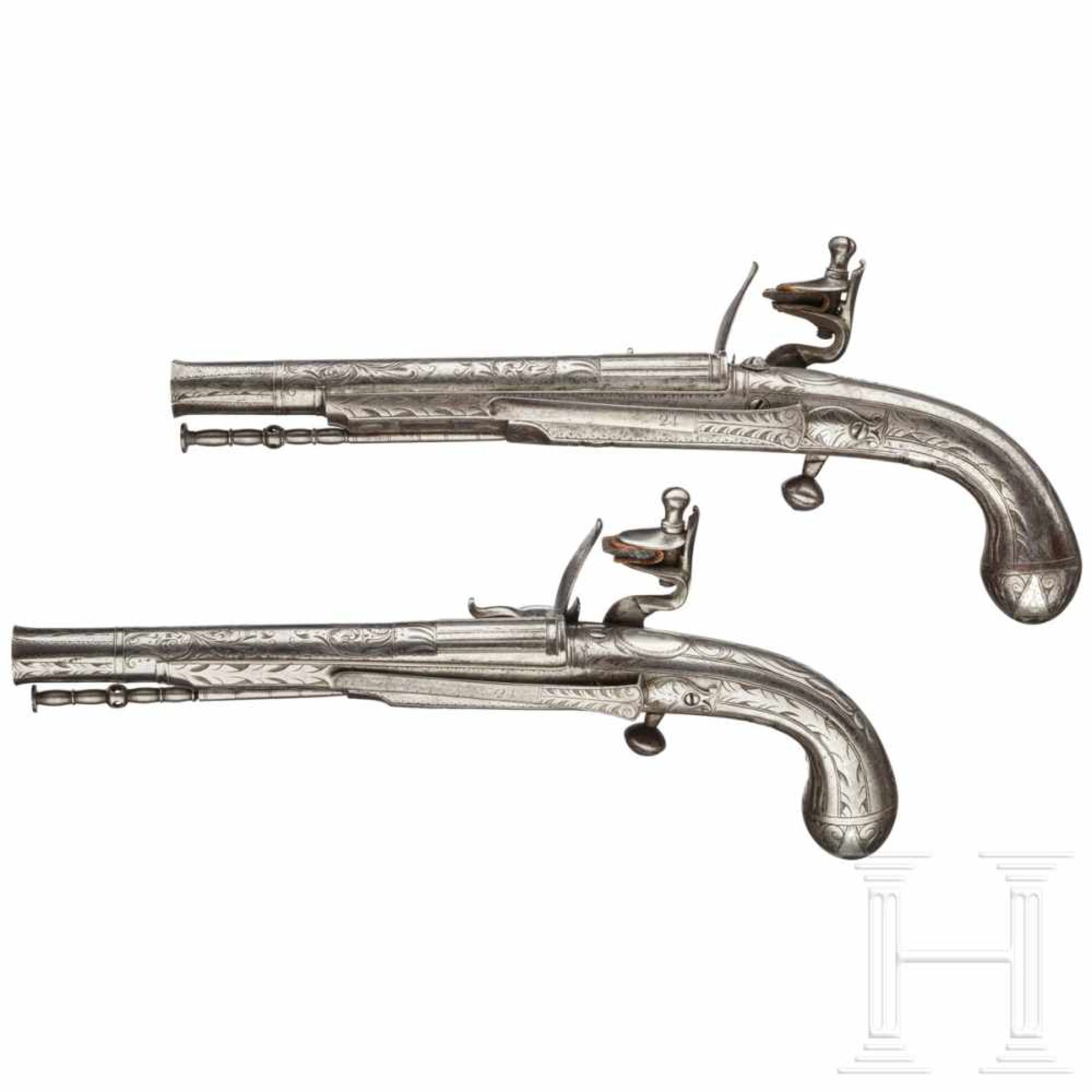 A pair of Scottish all-metal flintlock pistols, Thomas Murdoch, circa 1750The round barrels - Bild 3 aus 6