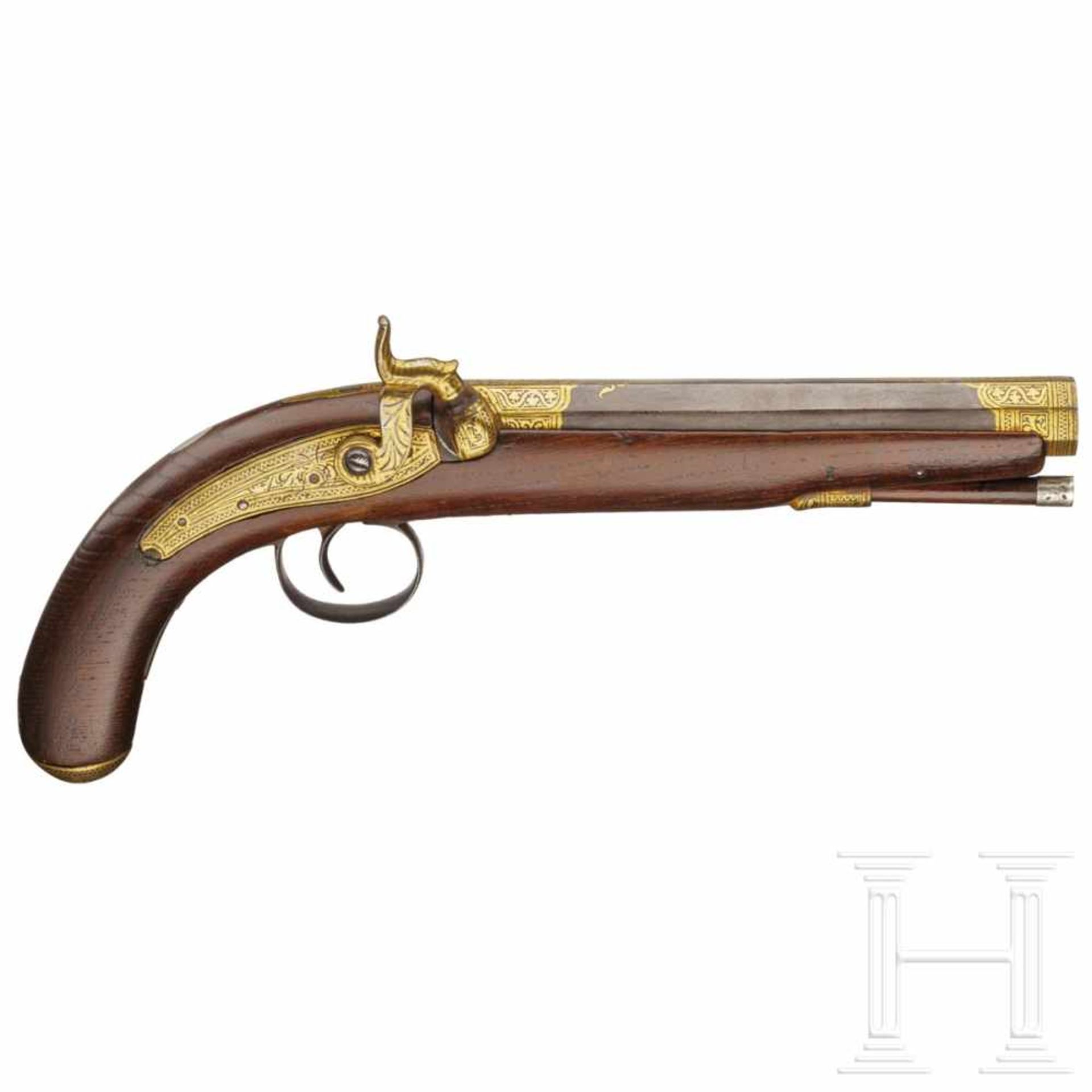 An Indian gold-damascened percussion-pistol, 2nd half of the 19th centurySchwerer achtkantiger - Bild 2 aus 4