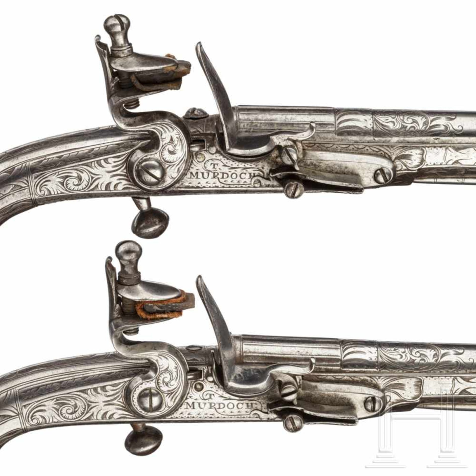 A pair of Scottish all-metal flintlock pistols, Thomas Murdoch, circa 1750The round barrels - Bild 6 aus 6