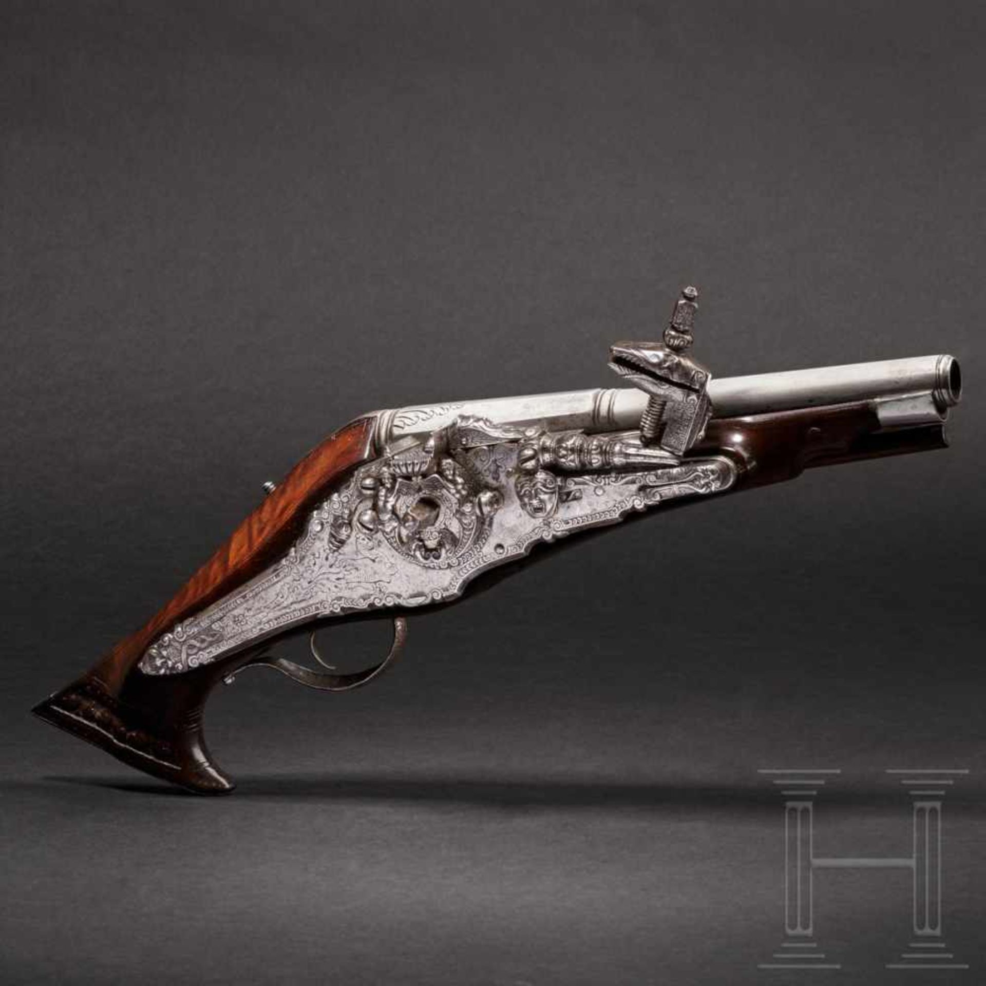A rare North French wheellock pistol with an elaborately chased lock, circa 1570Two-stage smooth