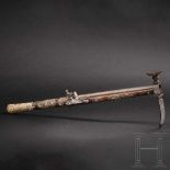 A rare Cieszyn flintlock war hammer with lavish bone inlays, circa 1720The sturdy, curved,