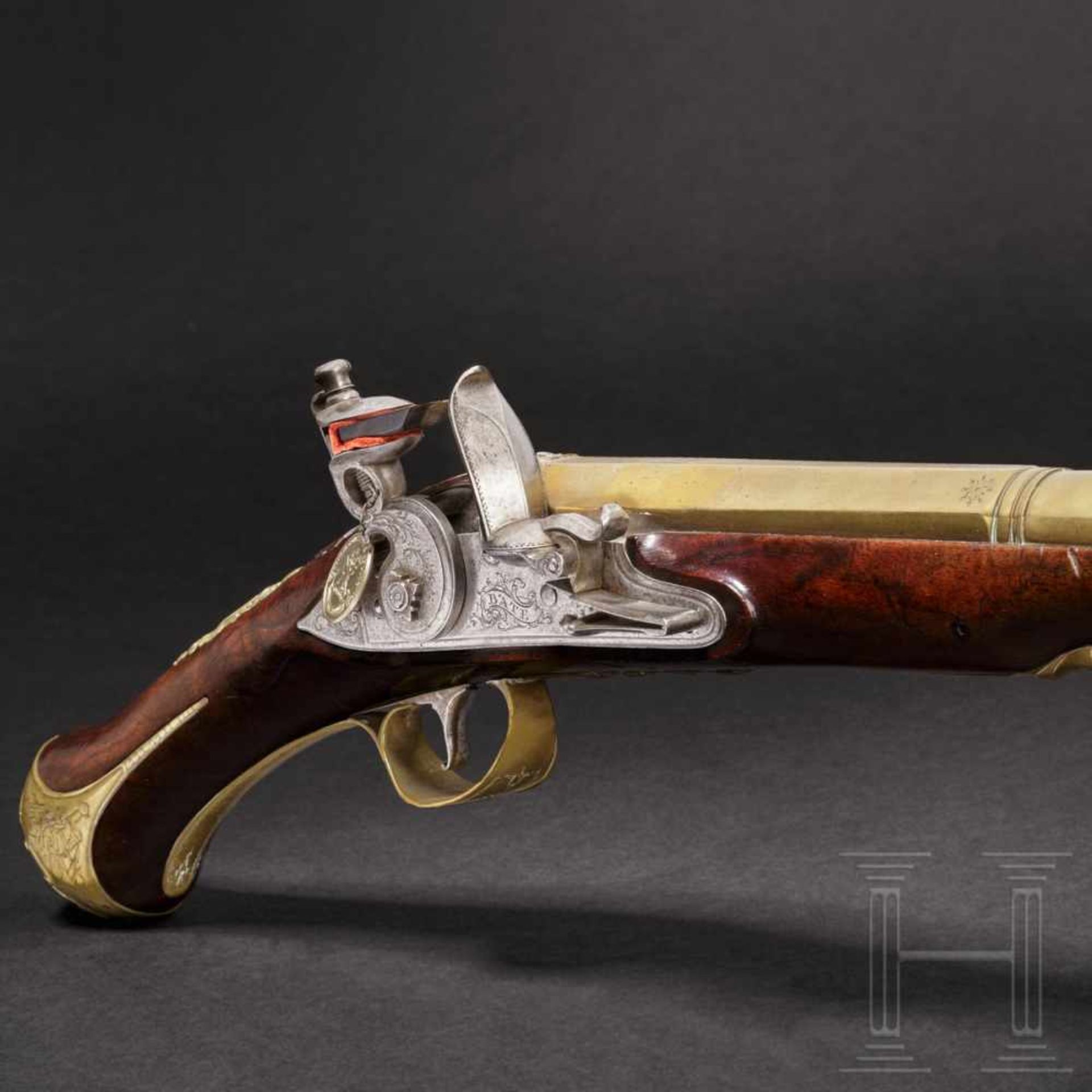 An extremely rare air pistol, designed to resemble a flintlock, Edward Bates of London, circa