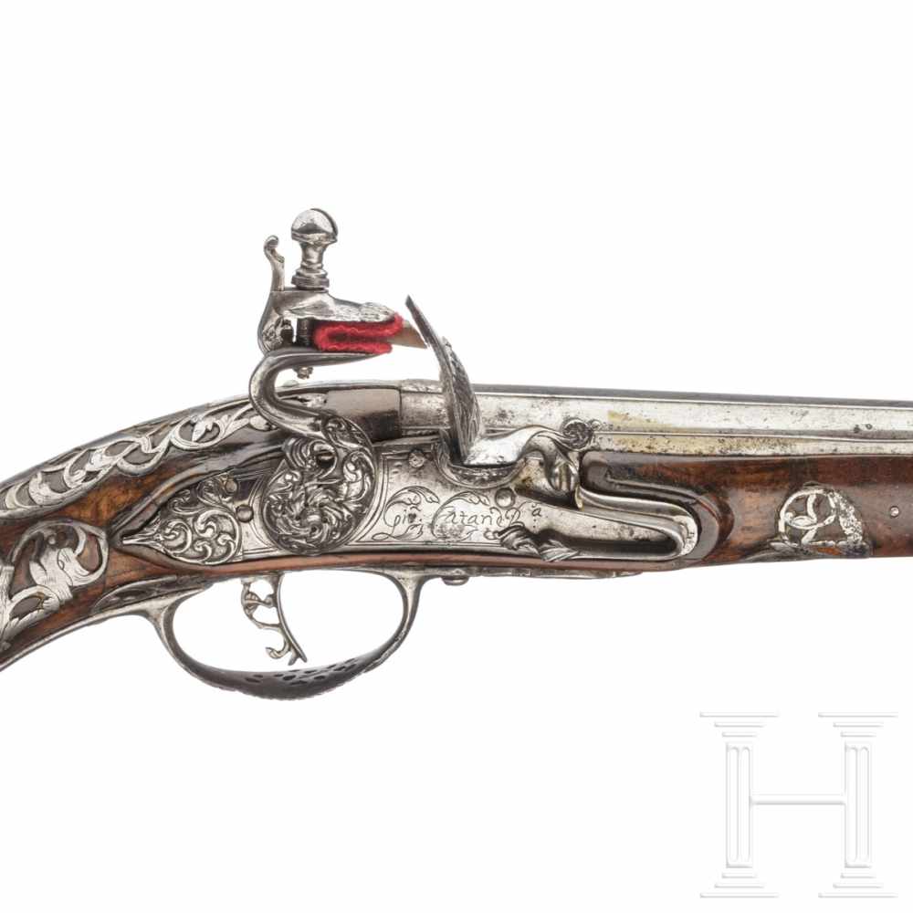 A flintlock pistol, Giovanni Cattaneo in Milan, circa 1700Smooth-bore barrel in 14 mm calibre, the - Image 5 of 8