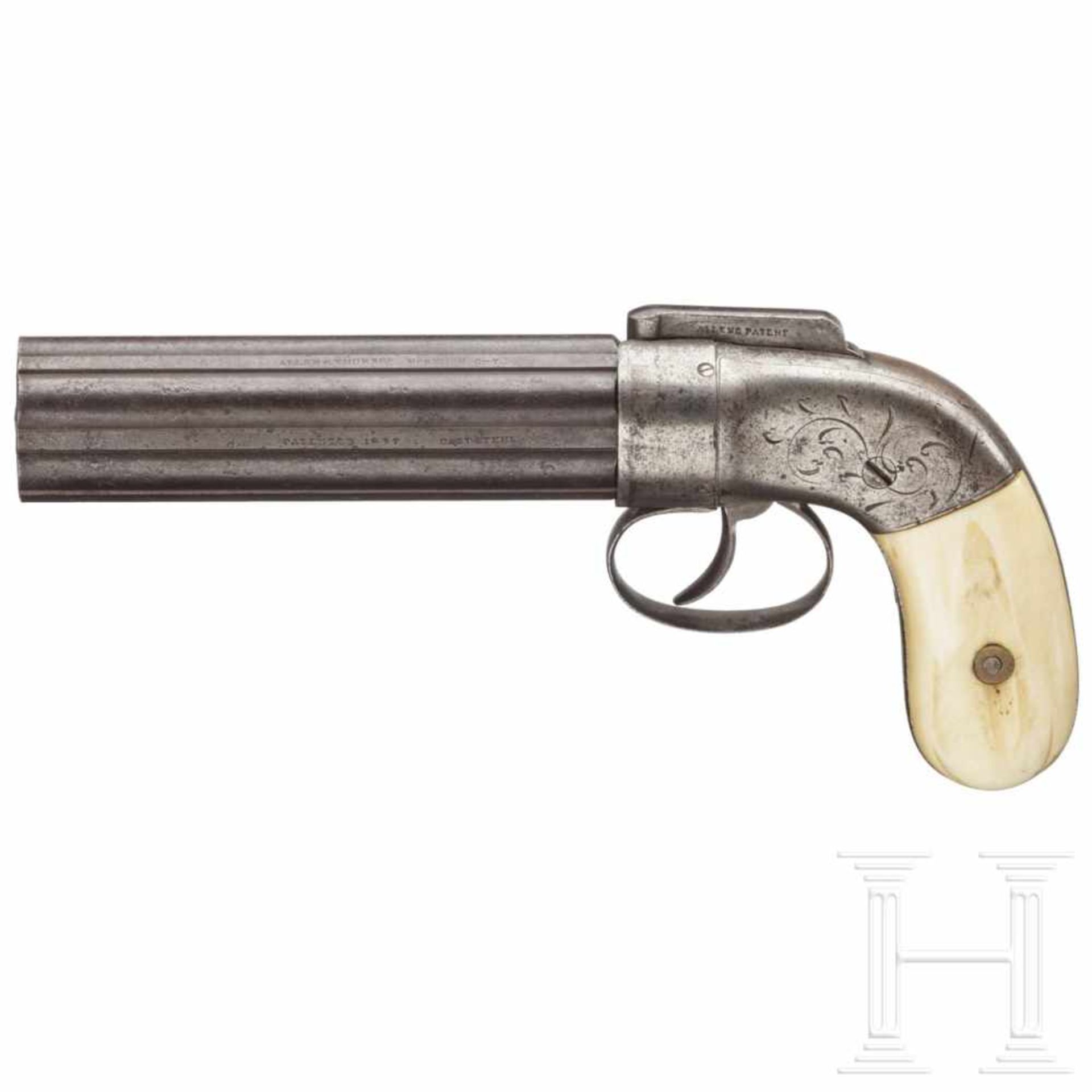 An Allen & Thurber pepperbox revolver, Norwich/CT, ca. 1850Kal. .32 Blackpowder, Nr. 101, - Bild 2 aus 3