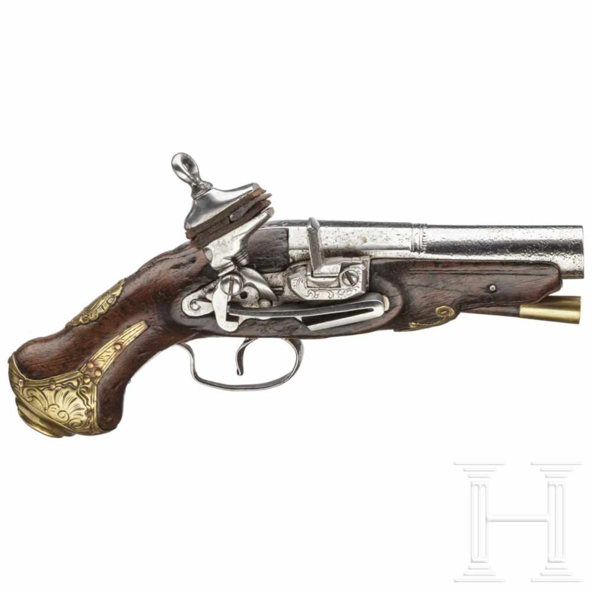 A Catalan Miquelet pocket pistol, circa 1780Oktagonaler, nach Baluster in rund übergehender Lauf
