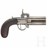 An English boxlock turnover pistol, circa 1830Kal. .38 Blackpowder, ohne Nummer, abschraubbare, an