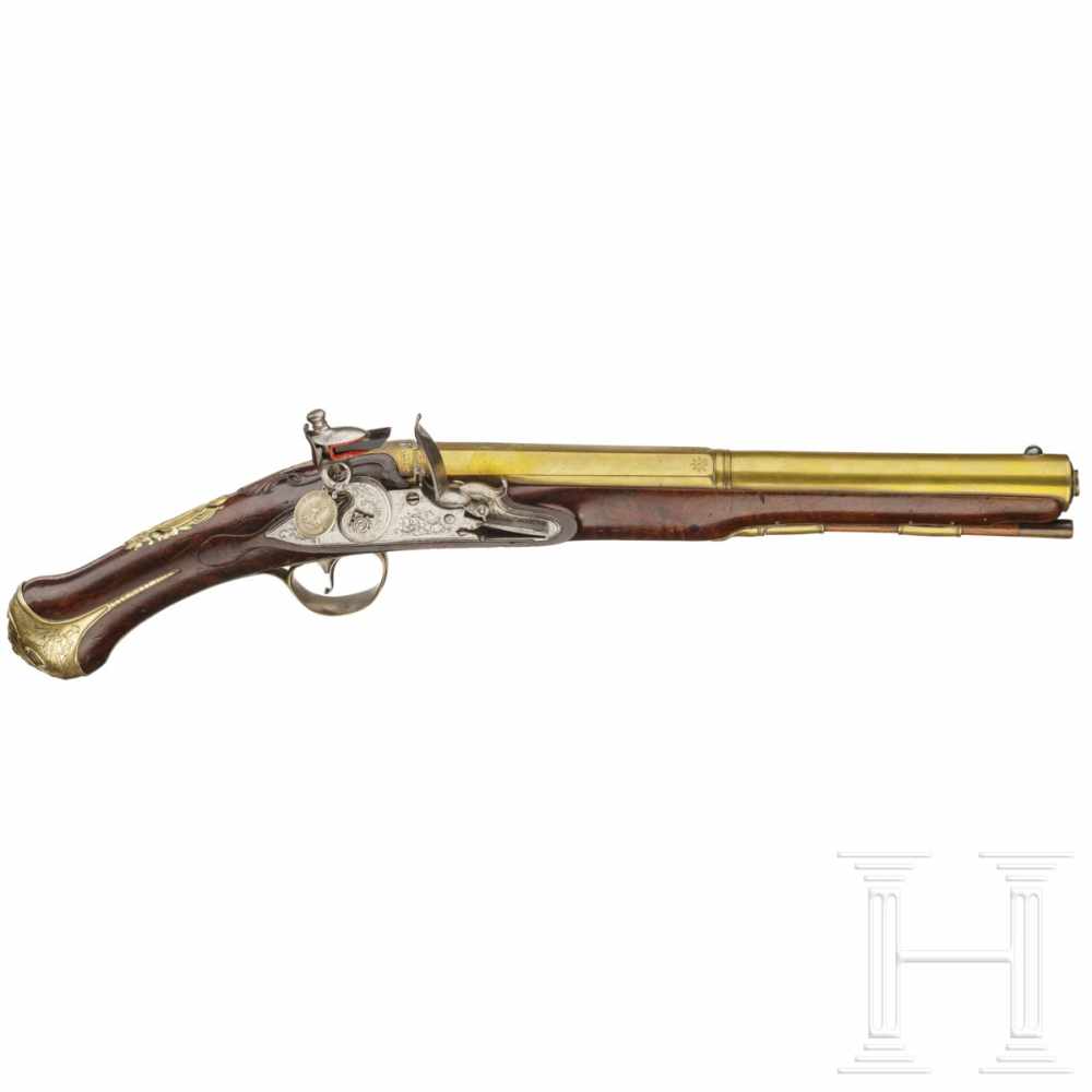 An extremely rare air pistol, designed to resemble a flintlock, Edward Bates of London, circa - Image 2 of 10